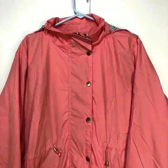 Plus Size Women Salmon Pink Windproof Jacket Removable Hood Zip & Snaps Size XXL - Picture 2 of 16